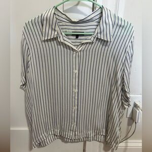 Quince Navy and White Silk Striped Shirt